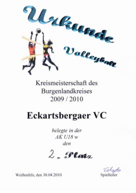 Urkunde Vizekreismeister U18w des Burgenlandkreises, Eckartsbergaer VC 1968 e.V.